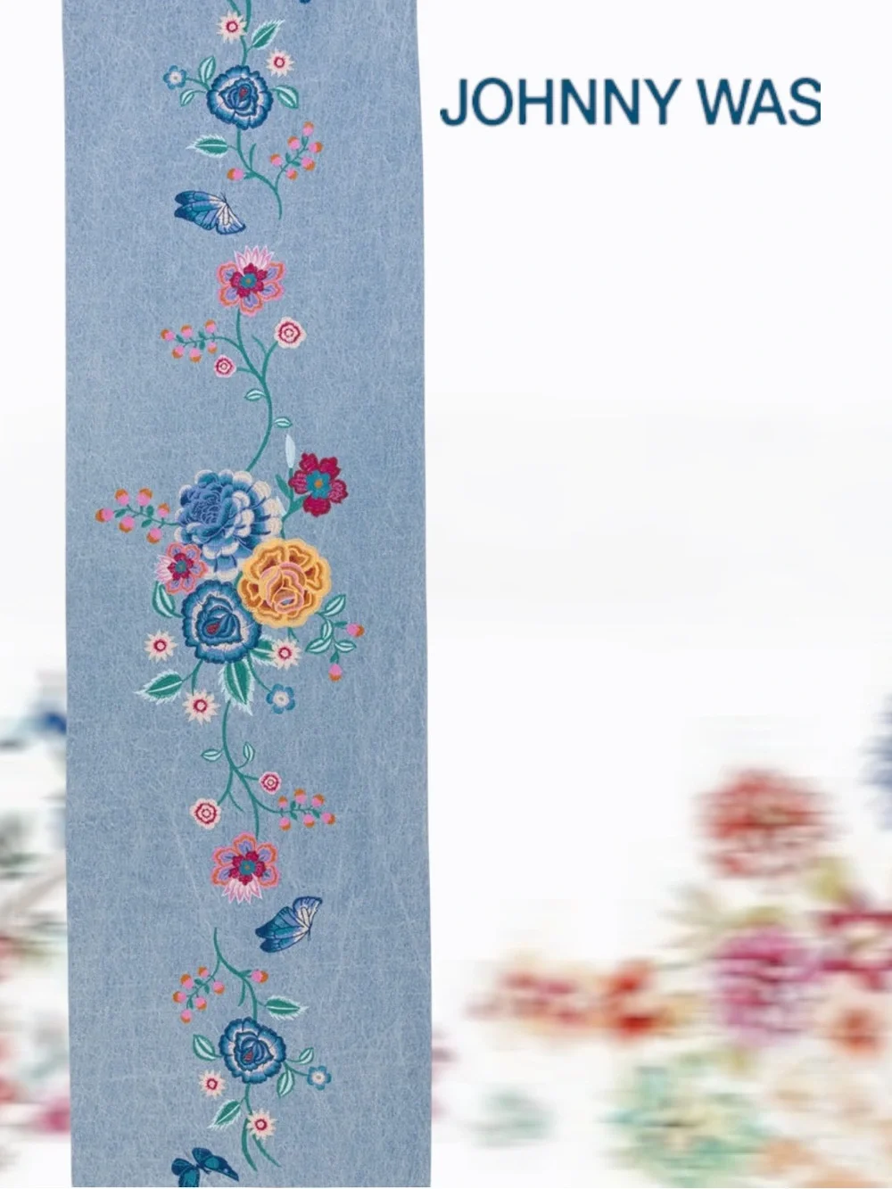 NWT Johnny Was Taymia Embroidered Table Runner Denim Blue 108